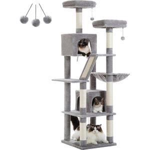 Blyx® - Kattenboom - Krabpaal - Krabton - Kattentoren - Kattenspeelgoed -Grote katten - Wasbaar - 180x48x48CM - Grijs