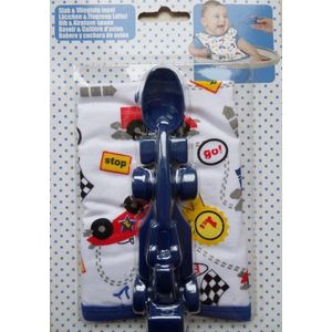 Racewagen vliegtuig lepel + slabber voor baby peuter