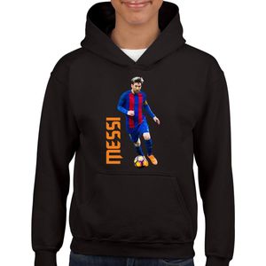 Messi - Kinder Hoodie - Zwart text oranje - Maat 122/128 - Hoodie leeftijd 7 tot 8 jaar - rugnummer10 - the goat - - hoodie Cadeau - cadeau - Quotes - Zwarte Hoodie