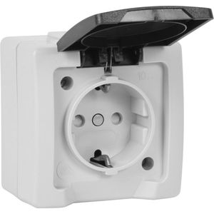 Nautic Enkel Stopcontact - Spatwaterdicht - Randaarde - Antraciet/Wit - IP44