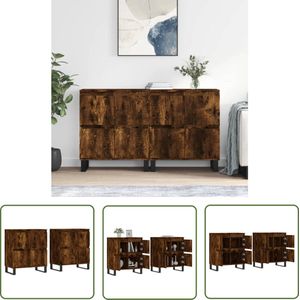 The Living Store Dressoirs 2 st bewerkt hout gerookt eikenkleurig - Dressoir - Houten Dressoir - Vintage Dressoir - Opbergkast - Salontafel