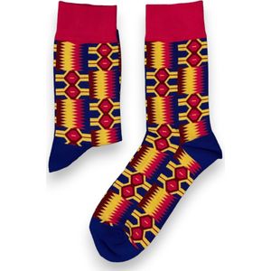 Afrikaanse sokken / Afro sokken / Kente sokken - Blauw / Roze - Afrika print kousen / Vrolijke sokken