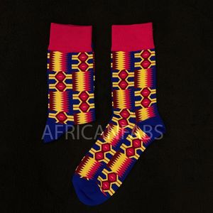 Afrikaanse sokken / Afro sokken / Kente sokken - Blauw / Roze - Afrika print kousen / Vrolijke sokken