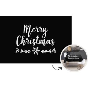 Kerst Tafelkleed - Kerstmis Decoratie - Tafellaken - 220x150 cm - Kerst quote Merry Christmas op een zwarte achtergrond - Kerstmis Versiering