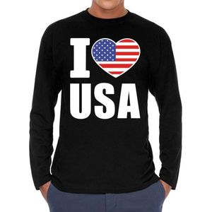 I love USA supporter t-shirt met lange mouwen / long sleeves voor heren - zwart - Amerika / VS landen shirtjes - Amerikaanse fan kleding heren L