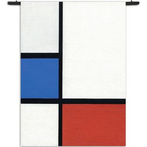 Velours Wandkleed Mondriaan de Blauwe vlakte Rechthoek Verticaal XXXL (260 X 210 CM) - Wandkleden - Met roedes