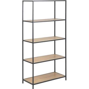 Sea boekenrek met 3 planken in wild eiken en zwart metaal.