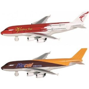 Speelgoed vliegtuigen setje van 2 stuks bruin en rood 19 cm - Vliegveld spelen voor kinderen