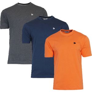 3-Pack Donnay T-shirt (599008) - Sportshirt - Heren - Charcoal-marl/Navy/Apricot orange (572) - maat S