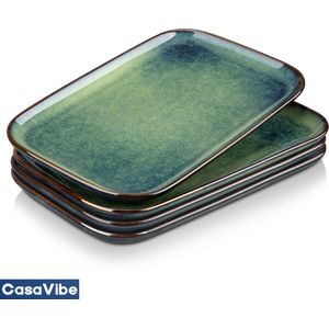 CasaVibe Bordenset - Groene borden - Geschikt voor oven - Dinnerborden - 4 persoons