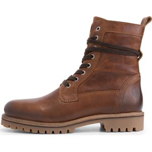 Travelin' Kvinlog Heren - Leren Veterschoenen - Wol gevoerde boots - Cognac leer