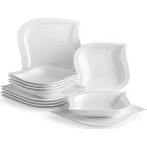 Happyment Luxe Serviesset - 6 Persoons - Porselein - 12 Delig - Bordenset 6 persoons - Bordenset 12 delig - Wit