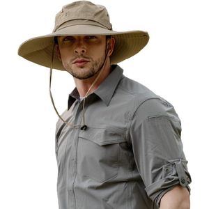 Zonnehoed voor heren, brede rand, uv-bescherming, safari-hoed, boonie-hoed, zomer,