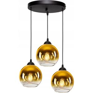 Hanglamp Industrieel voor Woonkamer, Eetkamer - Smoking Glas - 3-lichts - 3 bollen - Goud Glas