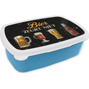 Broodtrommel Blauw - Lunchbox - Brooddoos - Bier - Spreuken bordjes - Mancave - 18x12x6 cm - Kinderen - Jongen