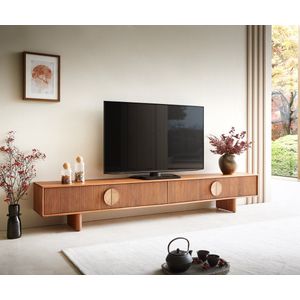 TV-meubel Surimu acacia lichtbruin 240 cm 4 deuren kurkgreep houten poten lowboard