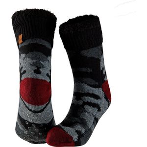 Apollo - Huissokken heren met anti slip - Rood/Grijs - One size - Fluffy sokken - Slofsokken - Huissokken anti slip - Huisokken - Warme sokken heren