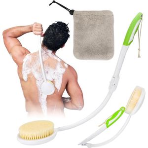 Lange rugborstel met opvouwbare handgreep en handdoek - 60 cm - crèmehulpset