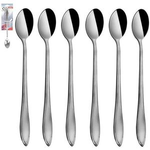 Dessertlepel Edelstaal 6 stuks - Lepel met Lange Steel - Latte Macchiato - Koffielepel - Set