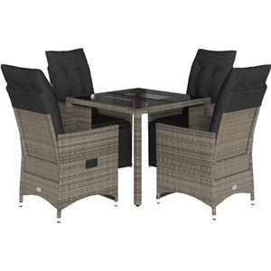 vidaXL Bistroset - Bistrosets - Loungeset - Tuinset - 5-delige Bistroset met kussens poly rattan grijs