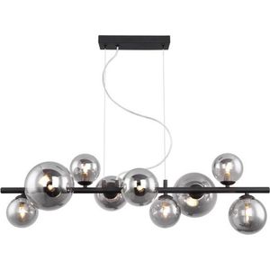 Globo Riha hanglamp - bolletjes - zwart metaal rookglas - 86cm breed - incl 9xG9 led
