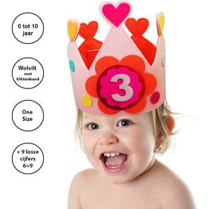 Puk Art© | Verjaardagskroon | Verjaardagshoed | Kroon prinses | Baby | 0 tot 10 jaar | Hartjes decoratie |Kraamcadeau