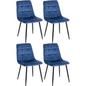 In And OutdoorMatch Eetkamerstoel Rafaela - Blauw - Set van 4 - Eetkamerstoel - Fluweel - Hoge kwaliteit bekleding - Decoratieve stoel - Stijlvolle eetkamerstoel