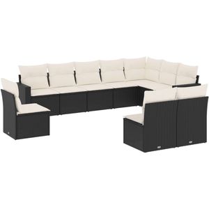 vidaXL Loungeset - 10-delig - Poly Rattan - Zwart Loungeset - Tuinset - Buitendecoratie - Tuinbank - Hoeksofa