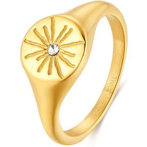 Twice As Nice Ring in goudkleurig edelstaal, zegelring, ster, 1 kristal 52