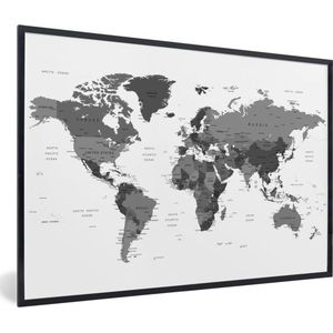 Fotolijst incl. Poster Zwart Wit- Mannelijke wereldkaart - zwart wit - 60x40 cm - Posterlijst