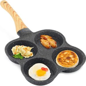 Koekenpan Omelet Pan Anti-Aanbaklaag 4 Gat Ei Pannenkoek - Geschikt voor Inductie Gasfornuis - 14.6x7.7x1