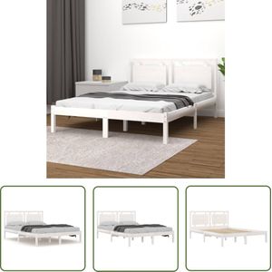 The Living Store Bedframe massief hout wit 135x190 cm - Bed Frame - Houten Bed - Grenenhout Bed - Enkelpersoonsbed - Tweepersoonsbed