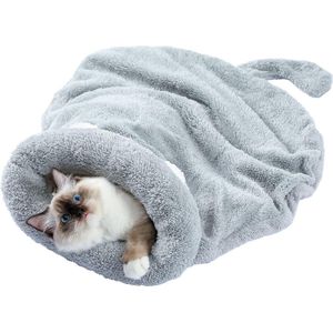 Weg Katze slaapzakje Kitten bed wasbaar Warme honden zachte deken voor kleine tot middelgrote huisdieren zoals cavia's en konijnen tot 7 kg Grijs L*B (60 * 58 cm)