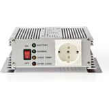 Nedis Inverter Gemodificeerde Sinusgolf - Ingangsvoltage: 12 V DC - Apparaat stroomoutput: Type F (CEE 7/3) - 230 V AC 50 Hz - 600 W - Piekvermogen: 1500 W - Accuklemmen - Zilver