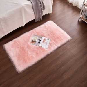 Imitatie-schapenvacht pluizig roze tapijtje 50x150 cm - gezellige woon- of slaapkamer vloerkleed