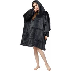 Knuffel hoodie - oversized hoodie - deken met mouwen - Unisex - fleece hoodie - één maat - one size - zwart - sinterklaas - suprise - kerst - verwarming - XXL hoodie - moederdag - vaderdag