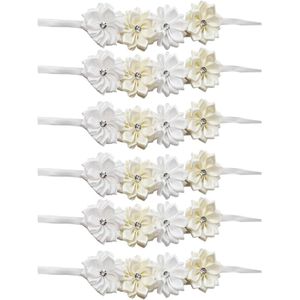 Pols Corsages Set van 6 Stuks Bruiloft Bruids Pols Bloem Simulatie Lint Bruiloft Decoratie Accessoires:(Wit)