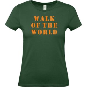 Dames T-shirt Walk of the world |Wandelvierdaagse | vierdaagse Nijmegen | Roze woensdag | Groen | maat XS