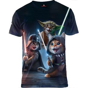 Katten spelen met lightsabers T-shirt Maat S - Crew neck - Festival shirt - Superfout - Fout T-shirt - Feestkleding - Festival outfit - Foute kleding - Kattenshirt