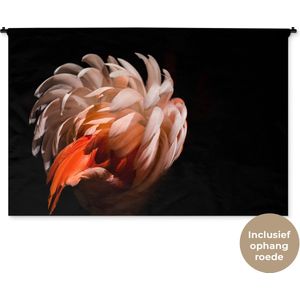 Wandkleed Dieren op een zwarte achtergrond - Roze flamingo op een zwarte achtergrond Wandkleed katoen 180x120 cm - Wandtapijt met foto XXL / Groot formaat!