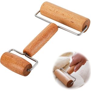 Deegroller, Houten deegroller, Klein met twee rollen, Bakaccessoires, Deegroller, Hout met glad oppervlak, Deegroller voor pizza, gebak, koekjes en het bakken van deeg.