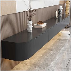 Imperatoris - TV Kast Hout met 2 Lades - 300 cm - TV Meubel Zwart met Opbergrek - Lowboard - Wandmeubel TV Kasten - TV Kastje - 300 x 24 x 20 cm