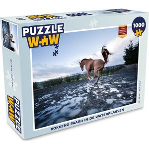 Puzzel Bokkend paard in de waterplassen - Legpuzzel - Puzzel 1000 stukjes volwassenen