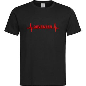 Zwart T-Shirt met “ Deventer hartslag “ print Rood Size M