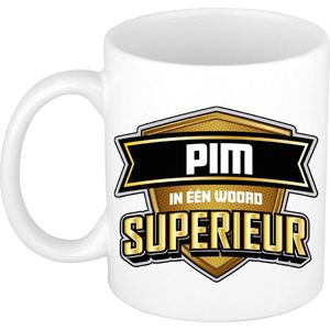 Bellatio Decorations Naam mok Pim - wit - Superieur - keramiek - 300 ml - collega beker - cadeau