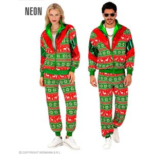 Widmann - Grappig & Fout Kostuum - Chille Kerst Retro Trainingspak Groen Kostuum - Rood, Groen - XXL - Kerst - Verkleedkleding