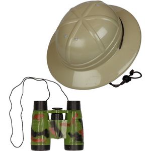 Carnaval/verkleed safari jungle helm voor kinderen met plastic camouflage verrekijker set