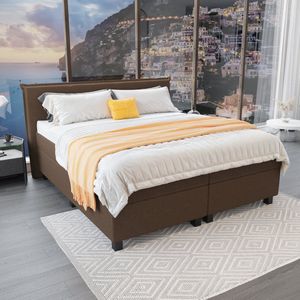 Mörgenn - Boxspring Capri - Pocketvering Boxen én Matrassen - Notenbruin - 120x200 cm - Inclusief Dekbed en Kussens