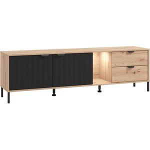 Vente-unique Tv-meubel, 2 deuren, 2 lades en 1 nis met ledverlichting - Naturel en zwart - MEVIELA L 182.6 cm x H 54.3 cm x D 40.1 cm