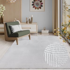 the carpet Rio modern en zacht tapijt woonkamer slaapkamer met anti-slip rug en 3D-look, pluizig oppervlak, gemakkelijk schoon te maken en robuust, Off White, 160 x 220 cm